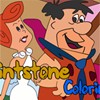 Color this cute picture of the Flintstone`s. Use the paintbrush to select colors and click on each section to paint in it. Color the various clothes, people, accessories, and hair of the characters to make them look their best.