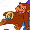 Color this cute picture of Curious George. Use the paintbrush to select colors and click on each section to paint in it. Color the various clothes, people, accessories, and hair of the characters to make them look their best.