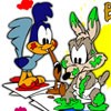 Color this cute picture of Baby Looney Toons. Use the paintbrush to select colors and click on each section to paint in it. Color the various clothes, people, accessories, and hair of the characters to make them look their best.